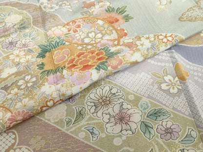 平和屋着物●訪問着　駒刺繍　手毬草花文　暈し染め　金彩　ロング丈　正絹　逸品　DABG2280ud