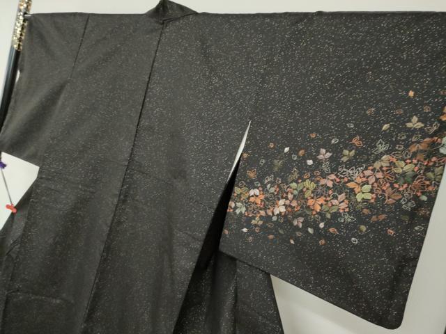 平和屋着物●本場縞大島紬　訪問着　駒刺繍　唐草文　黒地　金彩　ますいわ屋扱い　正絹　逸品　DABG2285ud