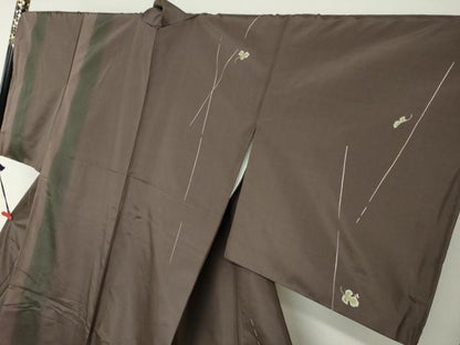平和屋着物●訪問着　作家物　紬地　総刺繍　舞葉文　ますいわ屋扱い　正絹　逸品　DABG2286ud