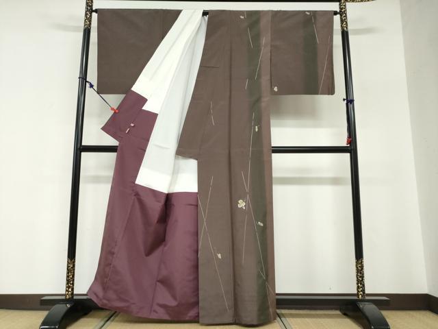 平和屋着物●訪問着　作家物　紬地　総刺繍　舞葉文　ますいわ屋扱い　正絹　逸品　DABG2286ud