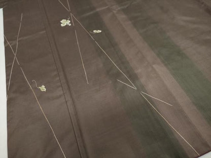 平和屋着物●訪問着　作家物　紬地　総刺繍　舞葉文　ますいわ屋扱い　正絹　逸品　DABG2286ud