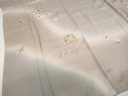平和屋着物●訪問着　総刺繍　花蝶文　暈し染め　金糸　正絹　逸品　未使用　DABG2287ud