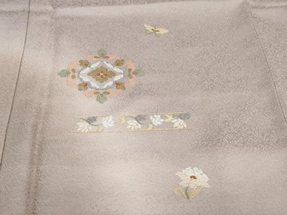 平和屋着物●訪問着　総刺繍　花蝶文　暈し染め　金糸　正絹　逸品　未使用　DABG2287ud