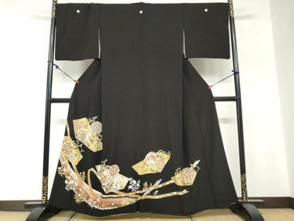 平和屋着物●豪華黒留袖　刺繍　花鳥丸文　金銀彩　正絹　逸品　DABG2293ud