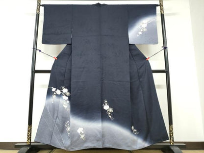 平和屋着物●訪問着　総刺繍　枝花文　暈し染め　金糸　正絹　逸品　DABG2304ud