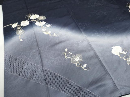 平和屋着物●訪問着　総刺繍　枝花文　暈し染め　金糸　正絹　逸品　DABG2304ud