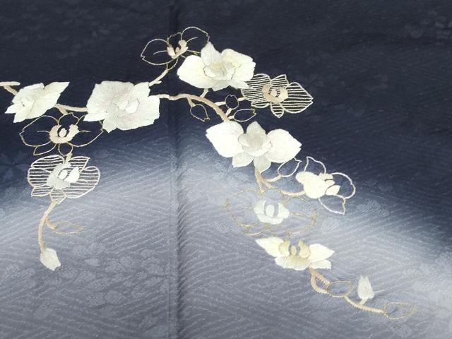 平和屋着物●訪問着　総刺繍　枝花文　暈し染め　金糸　正絹　逸品　DABG2304ud