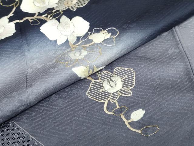 平和屋着物●訪問着　総刺繍　枝花文　暈し染め　金糸　正絹　逸品　DABG2304ud