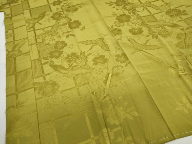 平和屋着物●長襦袢　無双仕立て　飛鶴草花地紋　鶯色　半衿刺繍　正絹　逸品　DABG2316ud