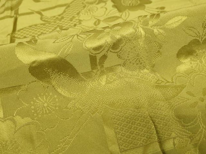 平和屋着物●長襦袢　無双仕立て　飛鶴草花地紋　鶯色　半衿刺繍　正絹　逸品　DABG2316ud