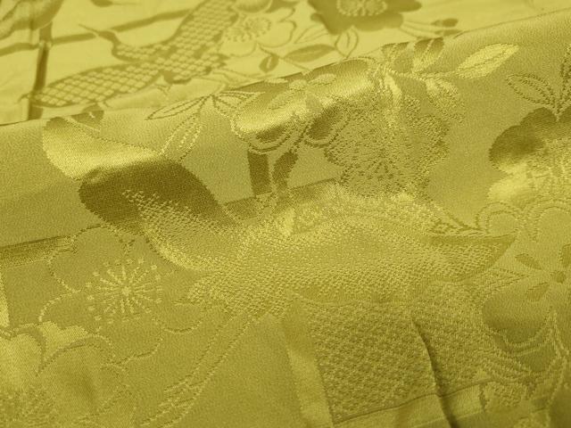 平和屋着物●長襦袢　無双仕立て　飛鶴草花地紋　鶯色　半衿刺繍　正絹　逸品　DABG2316ud