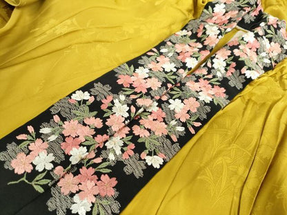 平和屋着物●長襦袢　無双仕立て　草花地紋　芥子色　半衿刺繍　正絹　逸品　DABG2319ud