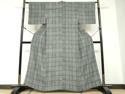 平和屋着物●江戸小紋　格子草花文　正絹　逸品　DABG2325ud