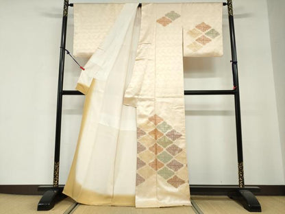 平和屋着物●訪問着　駒刺繍　松葉文　正絹　逸品　DABG2327ud