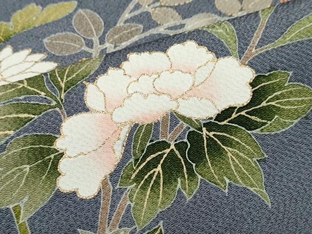 平和屋着物●訪問着　駒刺繍　流水草花文　金彩　鬼しぼ縮緬　正絹　逸品　DABG2329ud