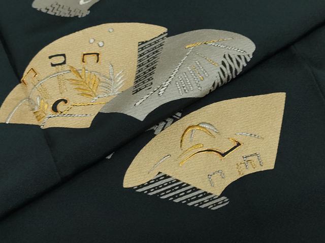 平和屋着物●訪問着　駒刺繍　地紙重ね文　金銀彩　正絹　逸品　DABG2330ud