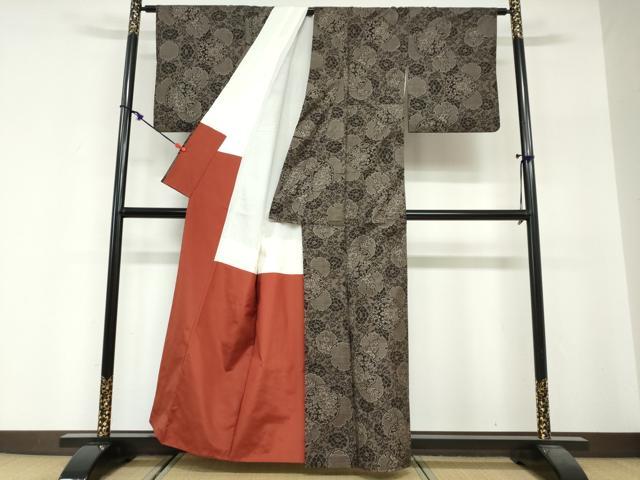 平和屋着物●本場大島紬　7マルキ　雪輪草花文　正絹　逸品　DABG2334ud