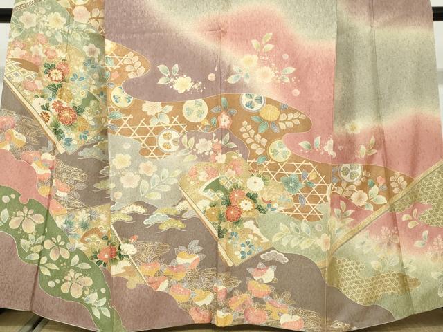 平和屋着物●訪問着　駒刺繍　吉祥草花文　暈し染め　金彩　正絹　逸品　DABG2336ud