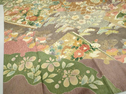 平和屋着物●訪問着　駒刺繍　吉祥草花文　暈し染め　金彩　正絹　逸品　DABG2336ud