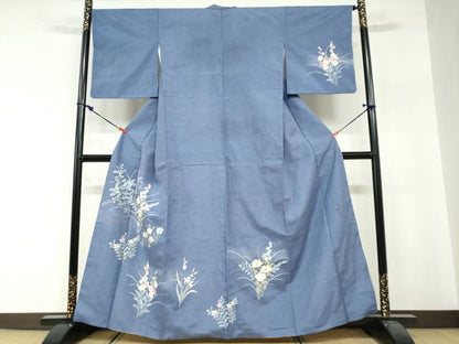平和屋着物●訪問着　作家物　紬地　草花文　正絹　逸品　DABG2338ud