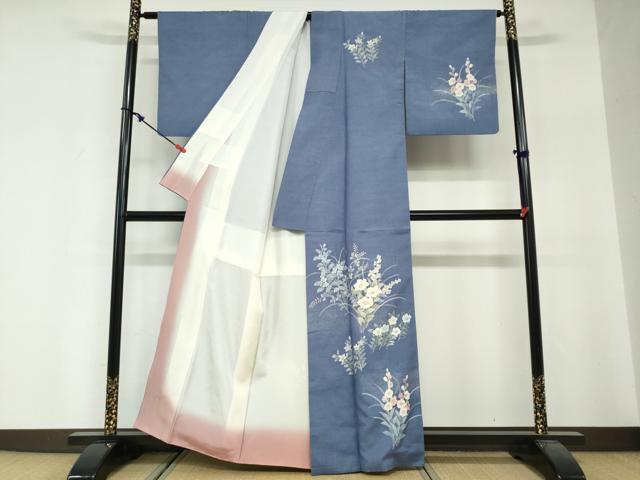 平和屋着物●訪問着　作家物　紬地　草花文　正絹　逸品　DABG2338ud