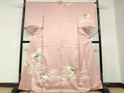 平和屋着物●訪問着　刺繍　立波扇花文　金彩　正絹　逸品　DABG2341ud