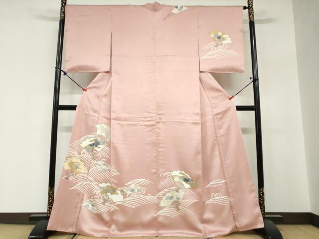 平和屋着物●訪問着　刺繍　立波扇花文　金彩　正絹　逸品　DABG2341ud