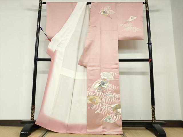 平和屋着物●訪問着　刺繍　立波扇花文　金彩　正絹　逸品　DABG2341ud