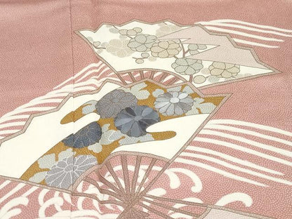 平和屋着物●訪問着　刺繍　立波扇花文　金彩　正絹　逸品　DABG2341ud