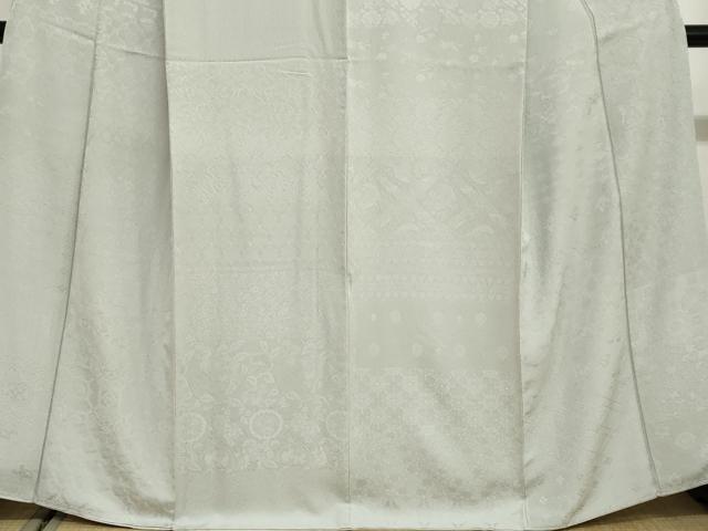 平和屋着物●上質な色無地　横段吉祥花地紋　灰青色　正絹　逸品　DABG2345ud