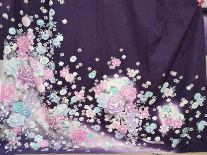 平和屋着物●豪華振袖　ラインストーン　草花文　暈し染め　銀彩　銀通し地　正絹　逸品　DABG2348ud