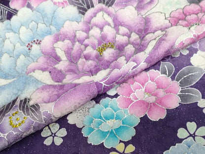 平和屋着物●豪華振袖　ラインストーン　草花文　暈し染め　銀彩　銀通し地　正絹　逸品　DABG2348ud