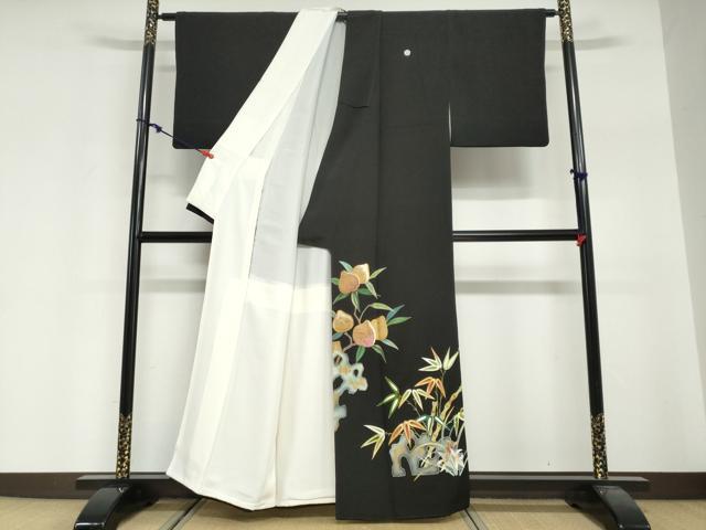平和屋着物●染刺工芸　大羊居　東京友禅　黒留袖　駒刺繍　草花文　金彩　正絹　逸品　DABG2349ud