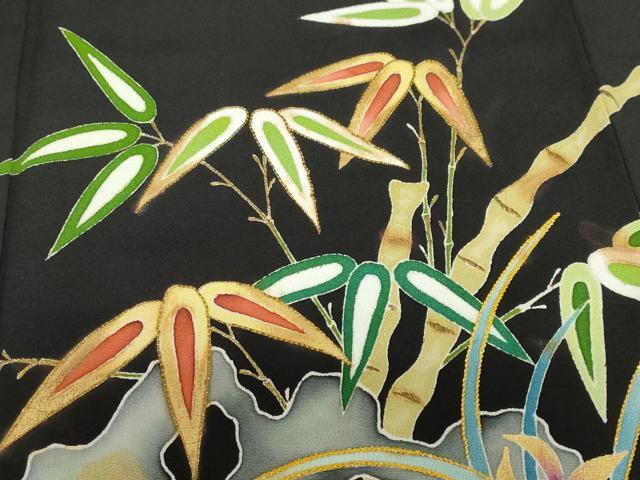 平和屋着物●染刺工芸　大羊居　東京友禅　黒留袖　駒刺繍　草花文　金彩　正絹　逸品　DABG2349ud