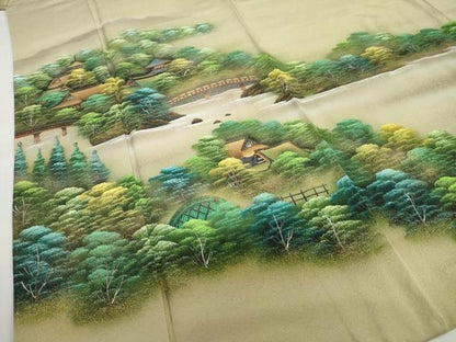 平和屋着物●訪問着　作家物　手描き　樹林風景文　暈し染め　金彩　正絹　逸品　DABG2352ud