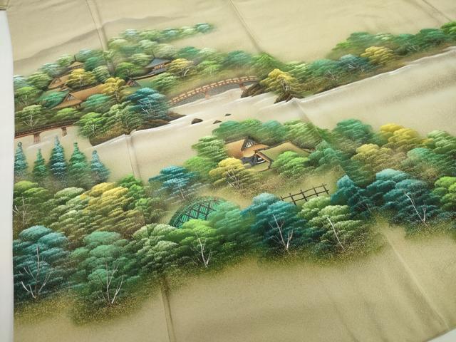 平和屋着物●訪問着　作家物　手描き　樹林風景文　暈し染め　金彩　正絹　逸品　DABG2352ud