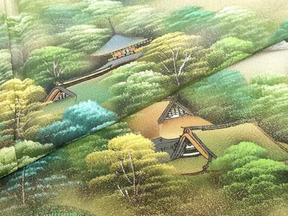 平和屋着物●訪問着　作家物　手描き　樹林風景文　暈し染め　金彩　正絹　逸品　DABG2352ud