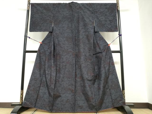 平和屋着物●結城紬　80亀甲　更紗花唐草文　正絹　逸品　未使用　DABG2353ud
