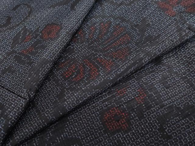平和屋着物●結城紬　80亀甲　更紗花唐草文　正絹　逸品　未使用　DABG2353ud