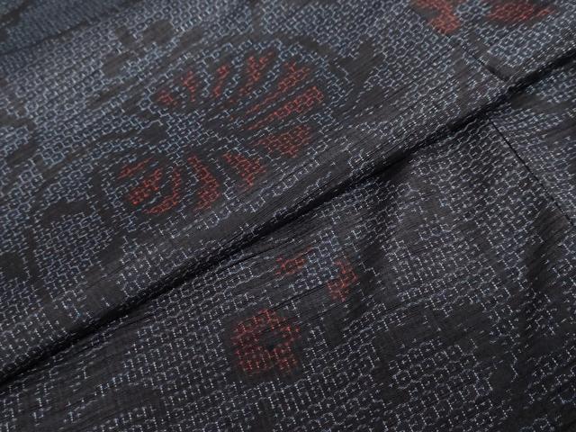 平和屋着物●結城紬　80亀甲　更紗花唐草文　正絹　逸品　未使用　DABG2353ud