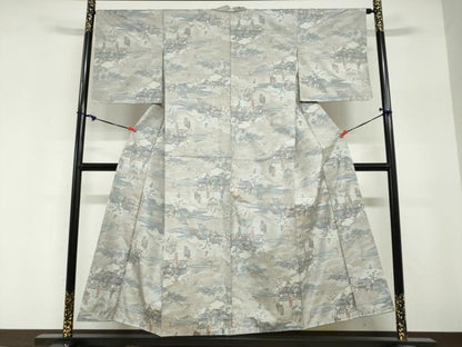 平和屋着物●本場大島紬　白大島　7マルキ　総絣　人物風景文　正絹　逸品　未使用　DABG2355ud