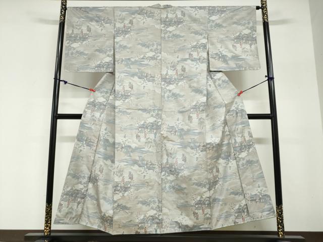 平和屋着物●本場大島紬　白大島　7マルキ　総絣　人物風景文　正絹　逸品　未使用　DABG2355ud