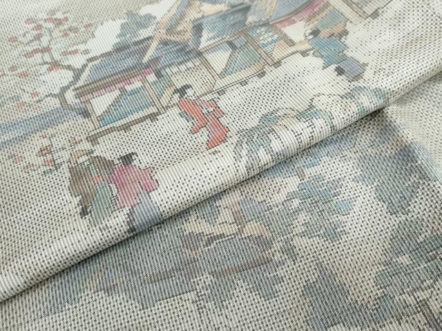 平和屋着物●本場大島紬　白大島　7マルキ　総絣　人物風景文　正絹　逸品　未使用　DABG2355ud
