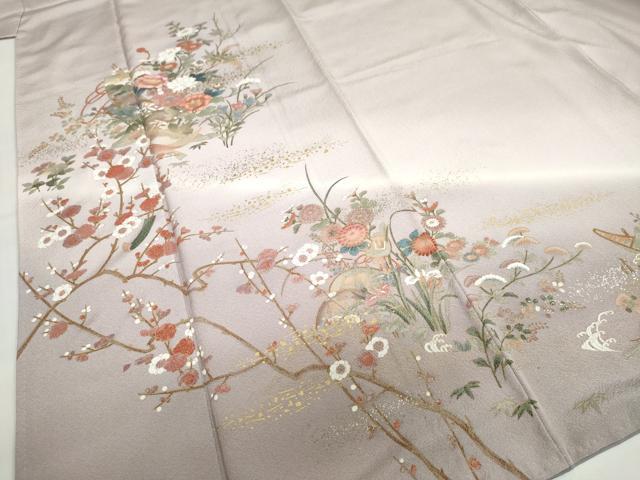 平和屋着物●訪問着　短冊吉祥草花文　暈し染め　金銀彩　ロング丈　正絹　逸品　DABG2357ud