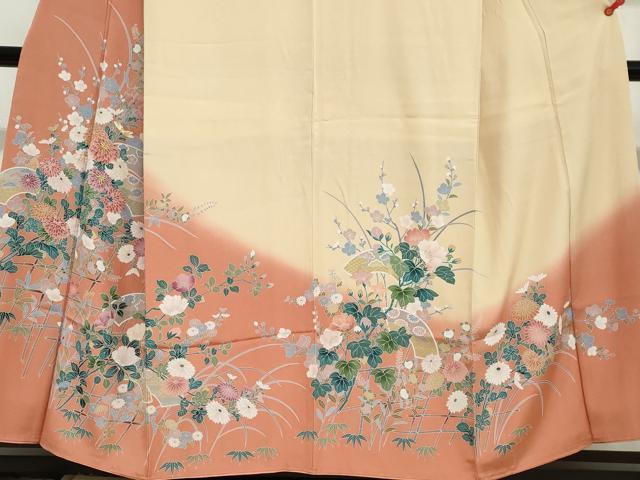 平和屋着物●訪問着　駒刺繍　地紙草花文　暈し染め　正絹　逸品　DABG2359ud