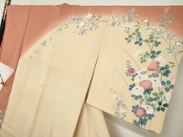 平和屋着物●訪問着　駒刺繍　地紙草花文　暈し染め　正絹　逸品　DABG2359ud