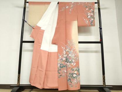平和屋着物●訪問着　駒刺繍　地紙草花文　暈し染め　正絹　逸品　DABG2359ud