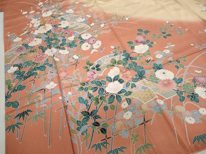 平和屋着物●訪問着　駒刺繍　地紙草花文　暈し染め　正絹　逸品　DABG2359ud