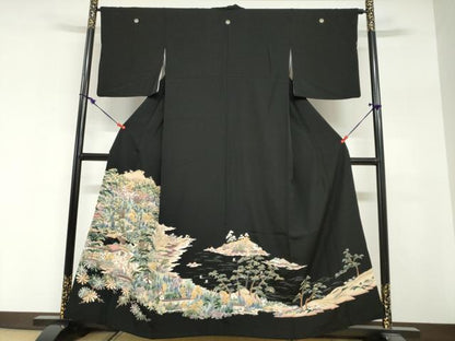 平和屋着物●豪華黒留袖　樹林風景文　鈴乃屋扱い　正絹　逸品　DABG2361ud