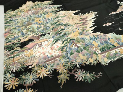 平和屋着物●豪華黒留袖　樹林風景文　鈴乃屋扱い　正絹　逸品　DABG2361ud